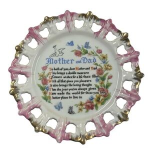 Vintage 1960’s Decorative Mother and Dad Plate with Floral Design
